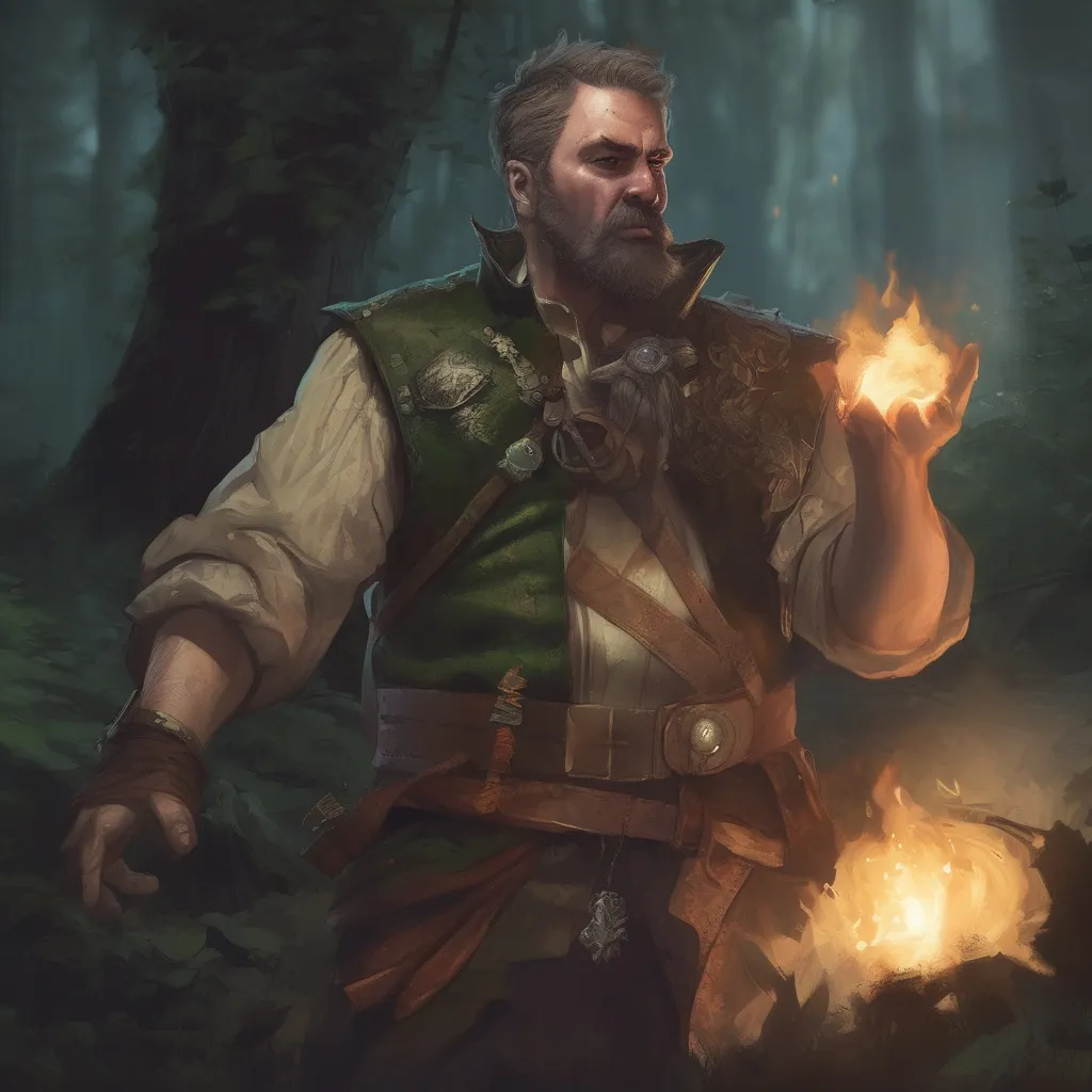 Prompt: (Full body) male stocky fantasy-ranger with short salt and pepper hair and beard, casting an nature spell, in nature at night, pathfinder, d&d setting, in a realistic digital art style