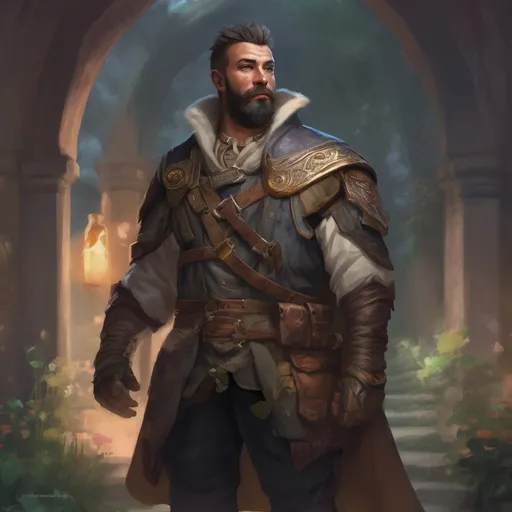 Prompt: (Full body) male stocky fantasy-ranger with short salt and pepper hair and beard, casting an nature spell, in nature at night, pathfinder, d&d setting, in a realistic digital art style