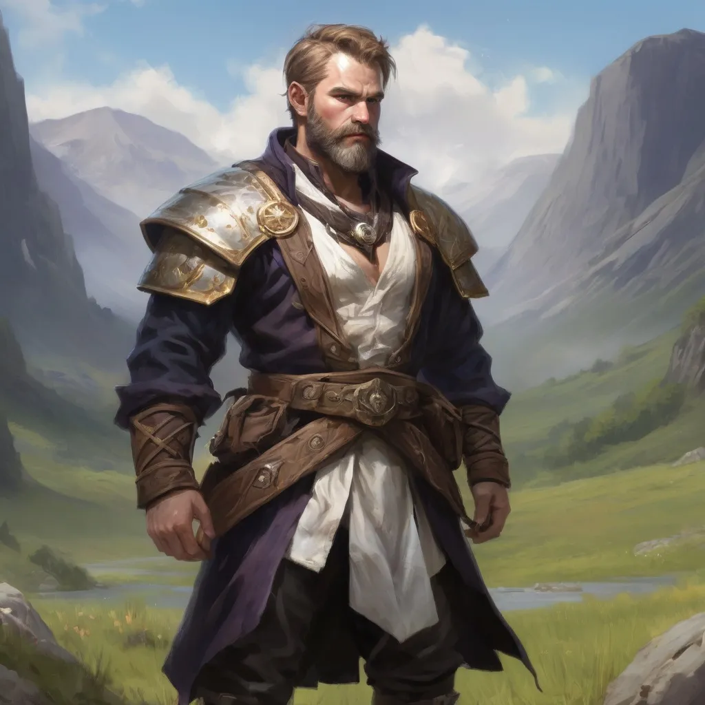 Prompt: male stocky heavy-set royal norwegian transmuter-magus with short-cut hair and beard, open shirt hairy chest, casting bright spell, in windy valley at night, pathfinder, d&d setting, realistic high quality, enhanced shadow quality