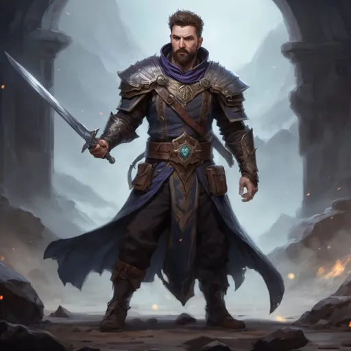 Prompt: Male stocky large mature bulgarian battle-mage with short-cut hair and beard, exploring a dark astral battlefield, pathfinder, d&d setting, in a realistic high quality digital art style, enhanced shadow quality, colorful