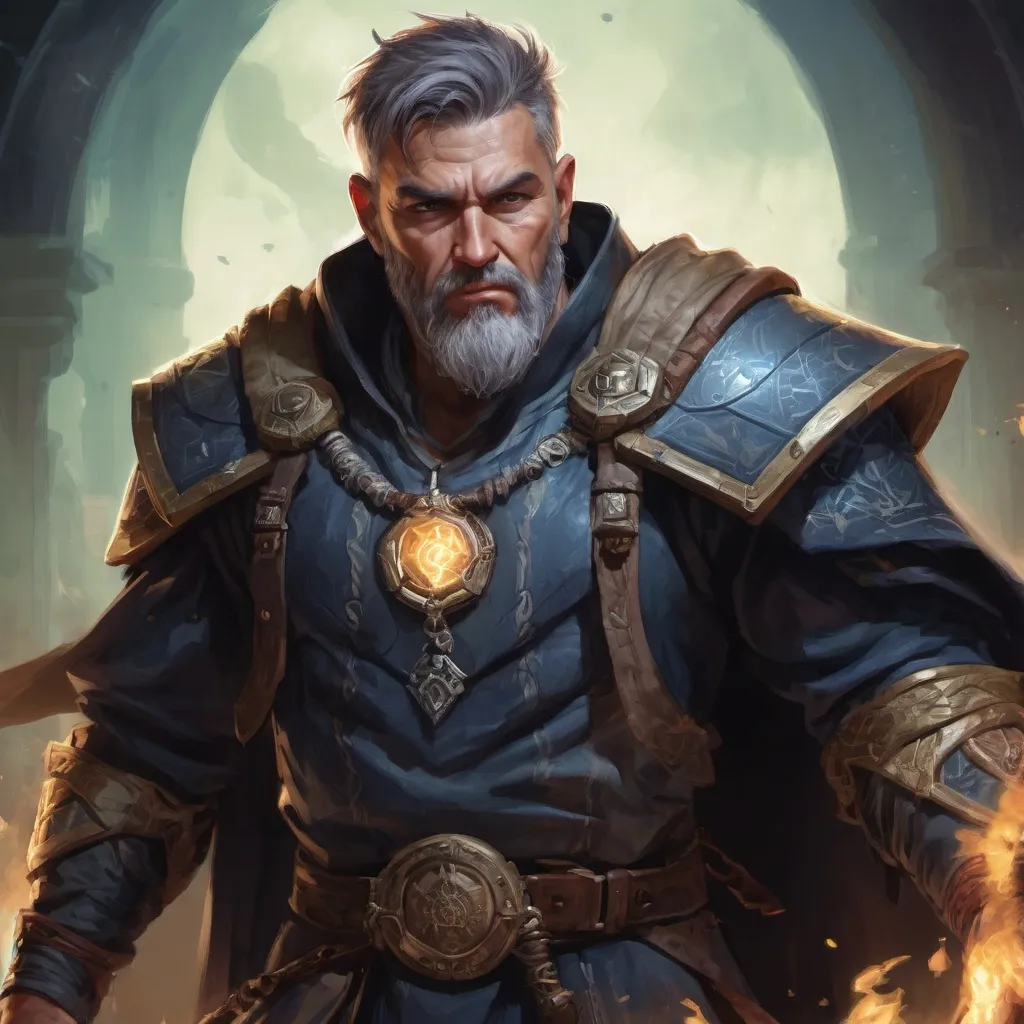 Prompt: Male stocky mature shaman with short-cut hair and beard, in combat casting magic, inside of an astral magical dimention, pathfinder, d&d setting, in a realistic high quality digital art style, enhanced shadow quality
