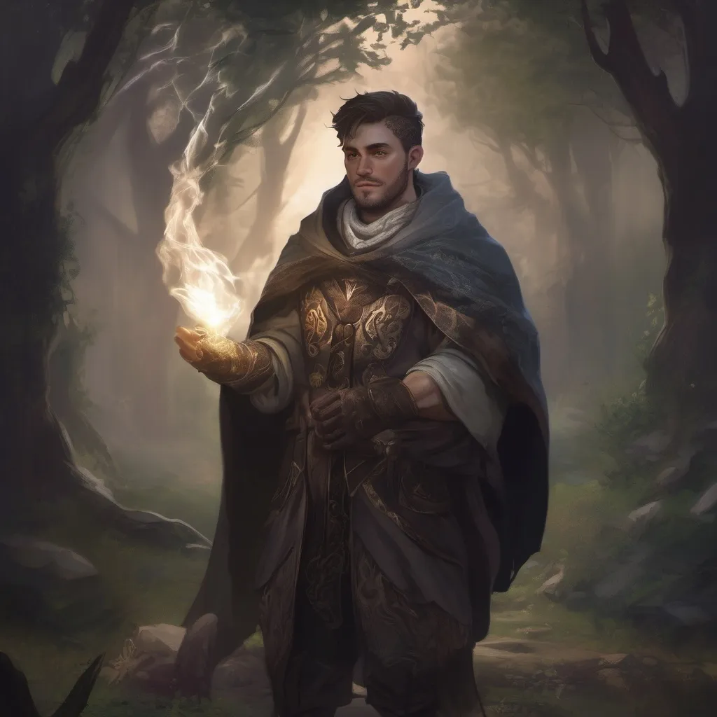 Prompt: (Full body) male stocky young magical Cleric with short-cut hair and beard, casting a magical healing spell, in nature in the dark, cloak, pathfinder, d&d setting, in a realistic digital art style