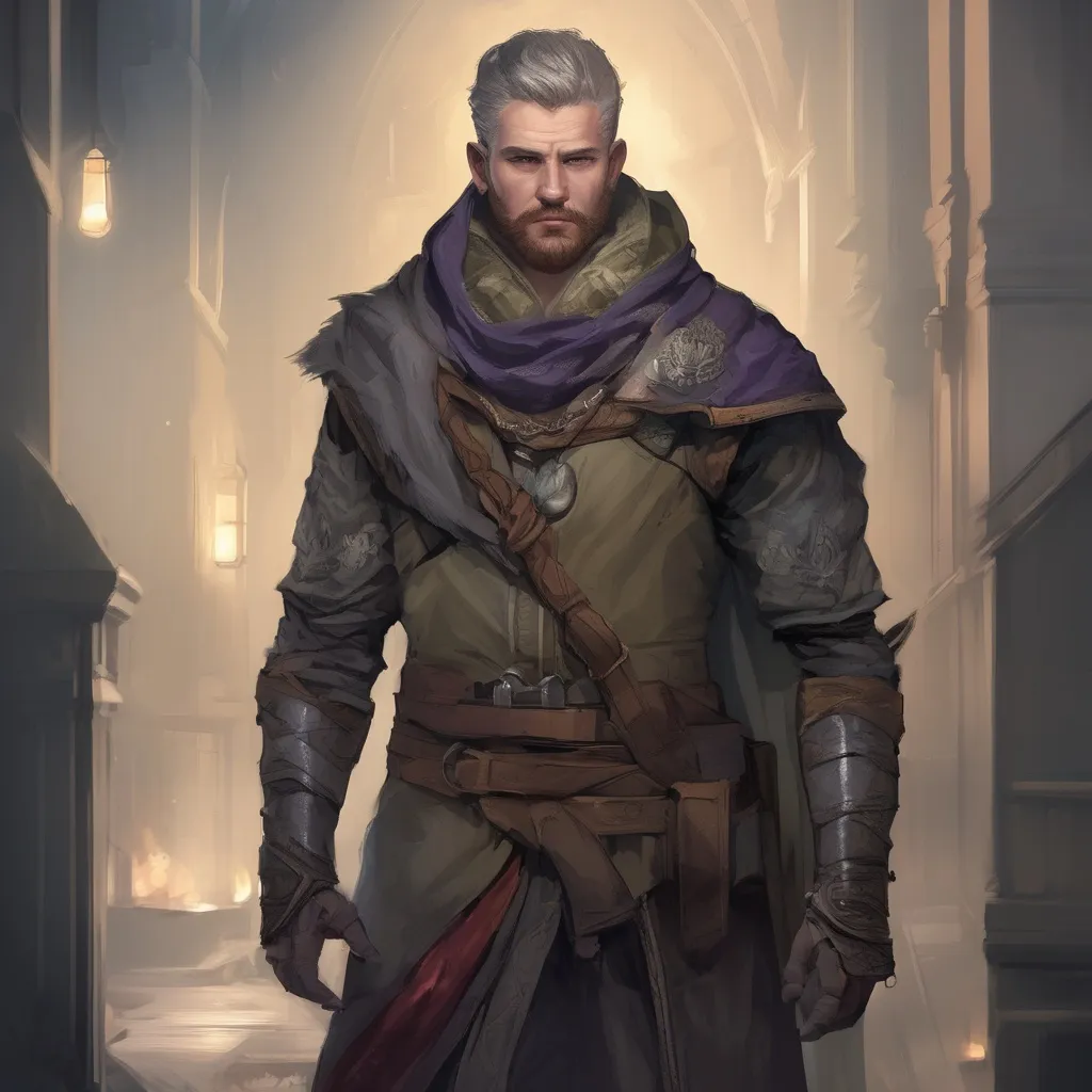 Prompt: (Full body) male stocky young noble with grey short-cut hair and beard, in a dark room, pathfinder, d&d setting, in a realistic digital art style