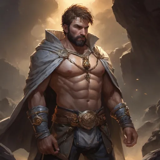 Prompt: male stocky heavy-set royal argentinian transmuter-magus with short-cut hair and beard, open shirt hairy chest, casting bright spell, in windy valley at night, pathfinder, d&d setting, realistic high quality, enhanced shadow quality