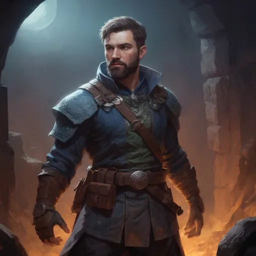 Prompt: Male stocky large mature irish fighter with short-cut hair and beard, exploring a dark astral dungeon, pathfinder, d&d setting, in a realistic high quality digital art style, enhanced shadow quality, colorful