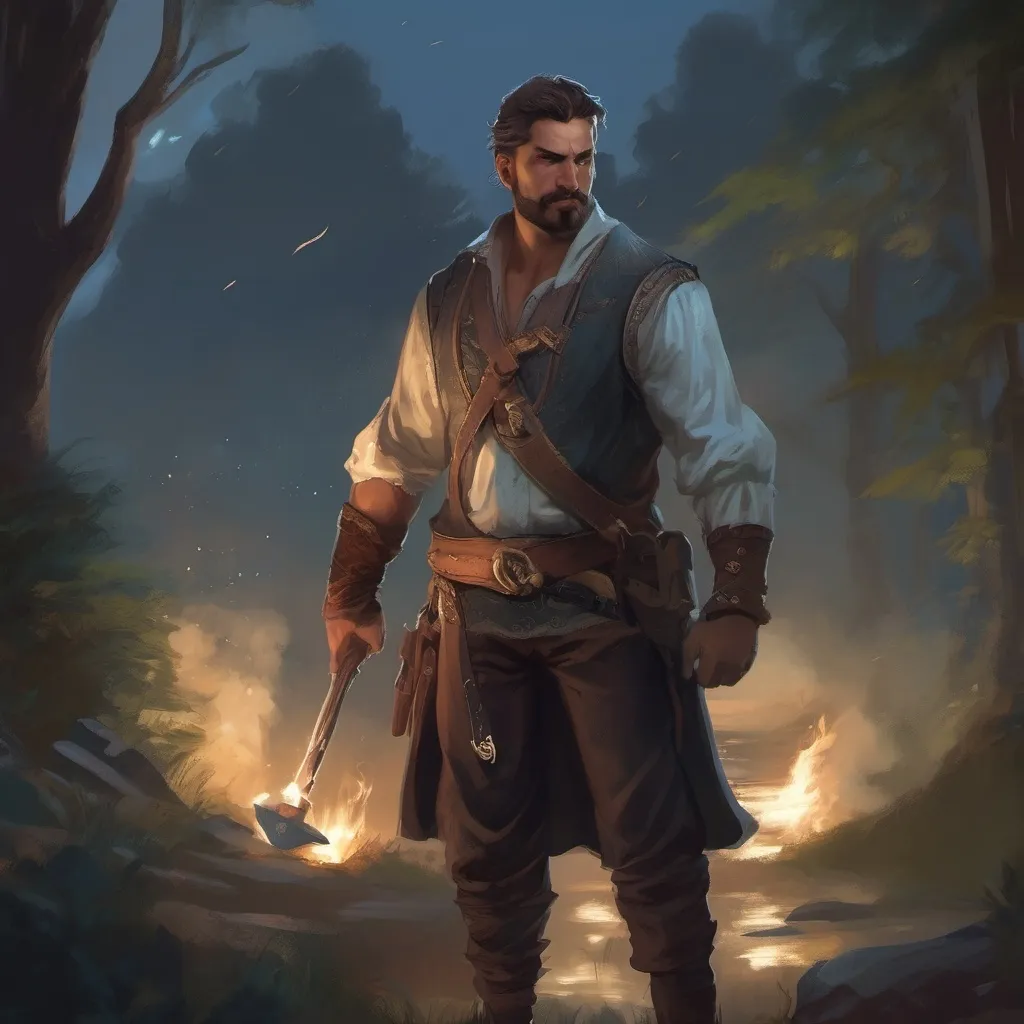 Prompt: (Full body) male stocky young muscular pirate with short-cut hair and a mustache, casting an astral-spell, in nature at night pathfinder, d&d setting, in a realistic digital art style