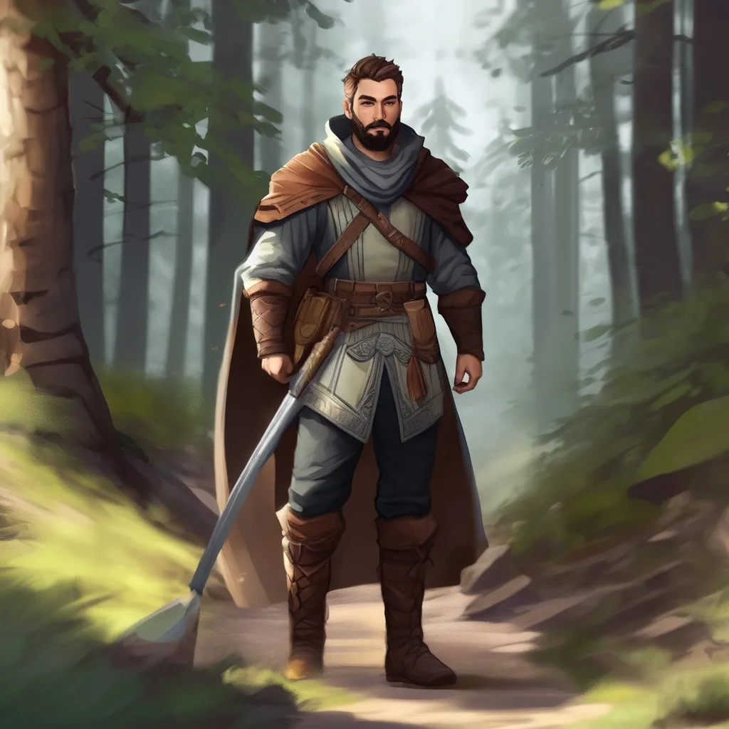 Prompt: (Full body) male bandit with short hair and beard, outside of a forest, pathfinder, d&d setting, in a realistic digital art style