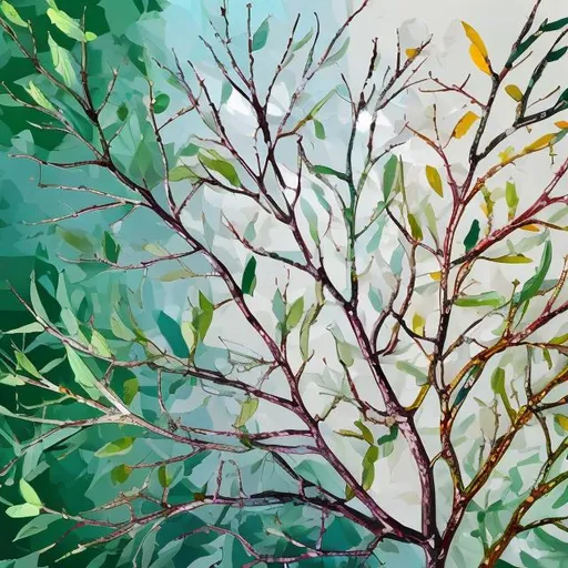 Prompt: a colorful picture of several different kinds of branches and leaves tied together in a bunch, white and green tones, in a painted style