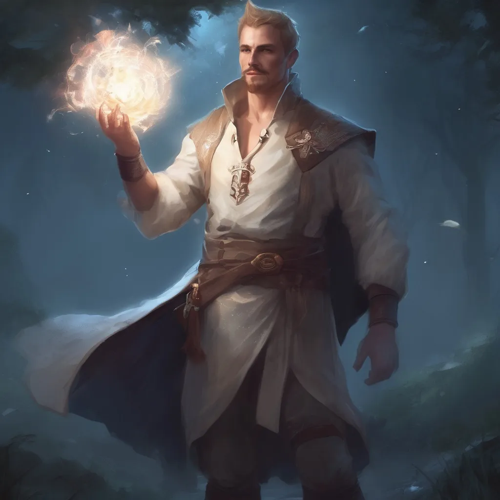 Prompt: (Full body) male stocky young muscular white-mage with short-cut hair and a mustache, casting an astral-spell, in nature at night pathfinder, d&d setting, in a realistic digital art style