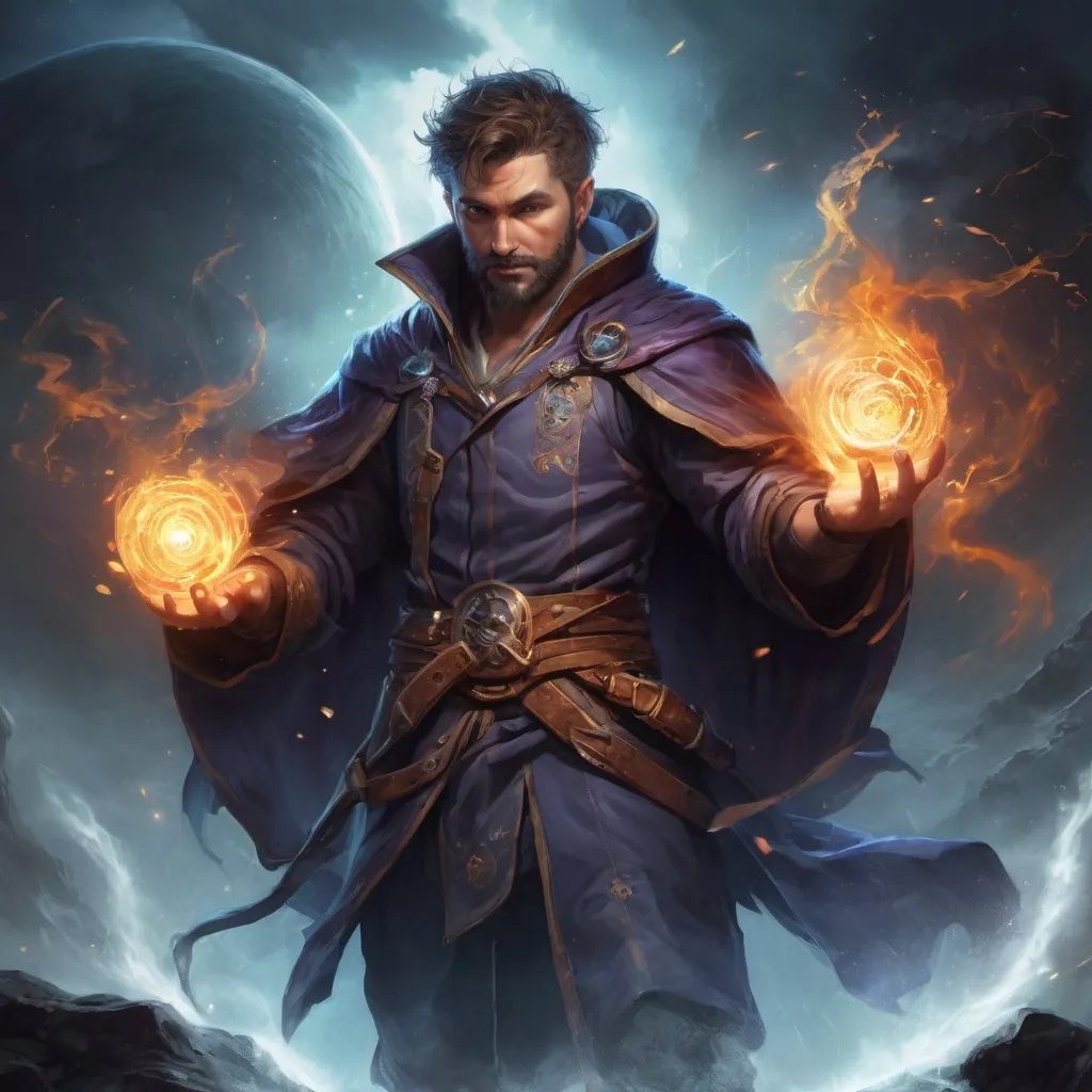 Prompt: Male stocky heavy-set large sorcerer with short-cut hair and beard, casting a magical spell out of hands, on a battlefield in a hurricane, pathfinder, d&d setting, in a realistic high quality digital art style, enhanced shadow quality, colorful