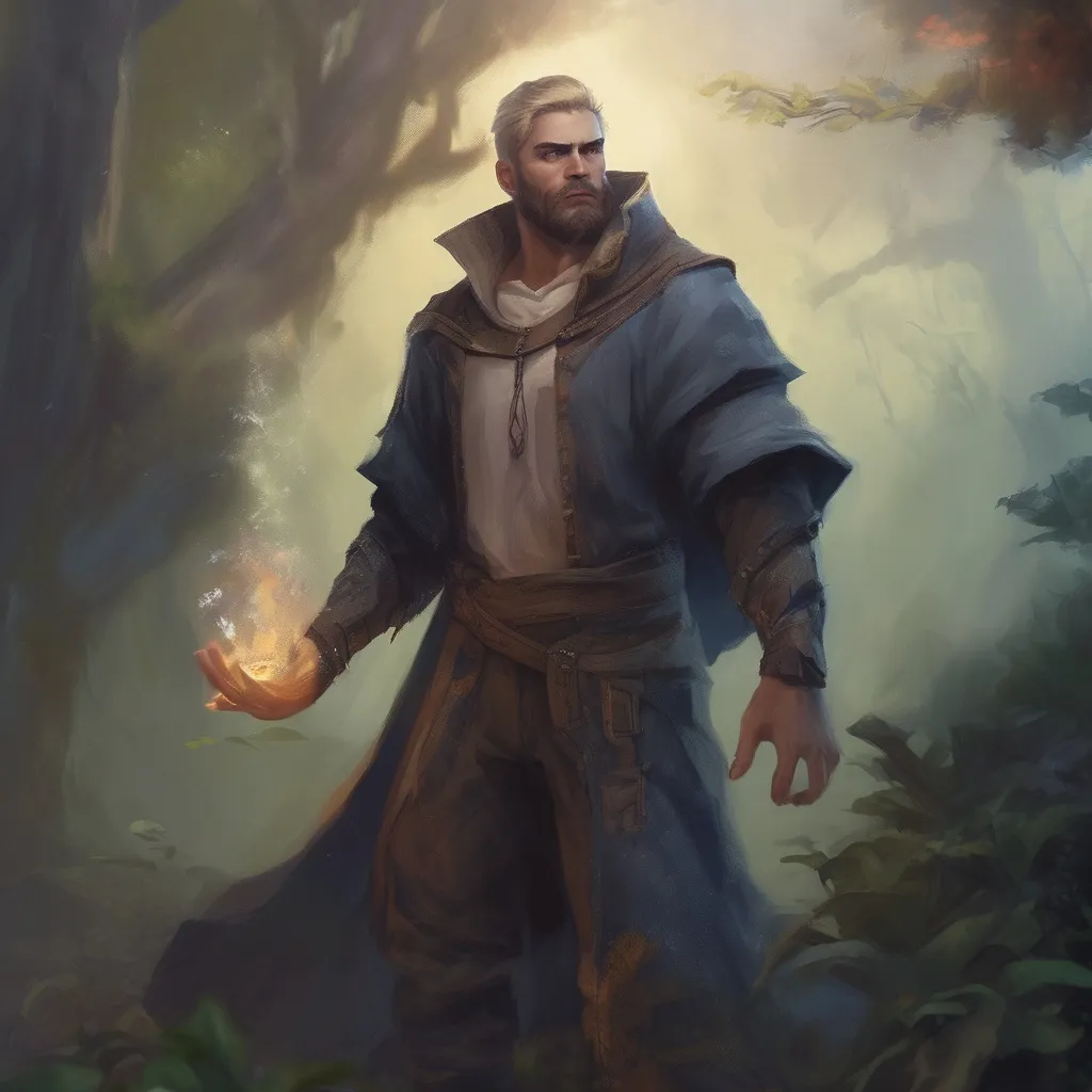 Prompt: (Full body) male manly stocky nature-mage with blonde short-cut hair and beard, casting a magical nature-spell, in nature at night, pathfinder, d&d setting, in a realistic digital art style