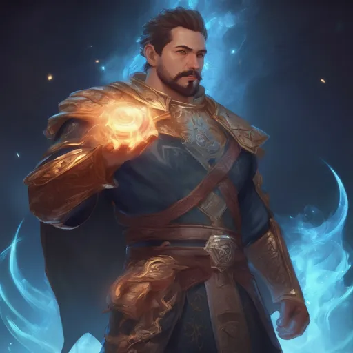 Prompt: (Full body) male stocky young muscular cleric with short-cut hair and a mustache, casting a swirly astral-spell, in nature at night pathfinder, d&d setting, in a realistic digital art style