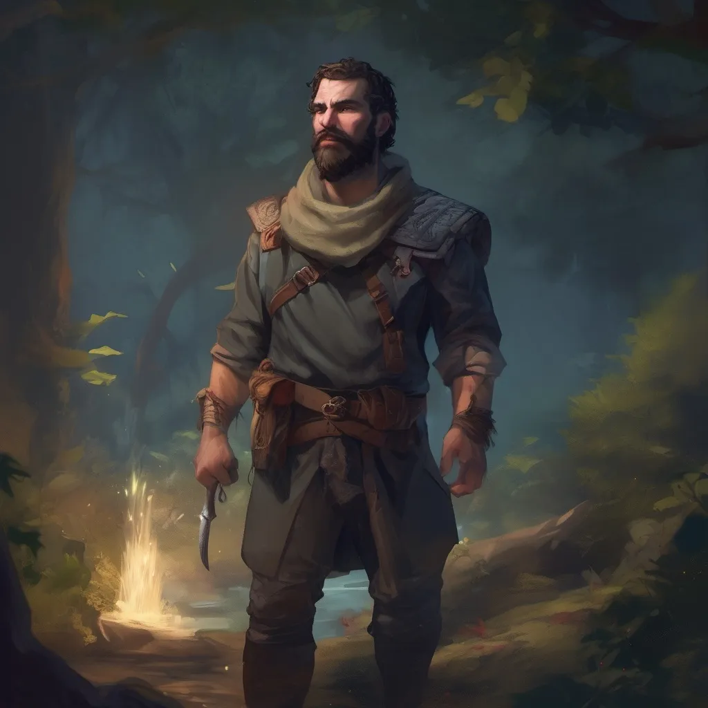 Prompt: (Full body) male stocky big-chested hairy-chested paladin with short hair and beard, no shirt on, in nature at night, pathfinder, d&d setting, in a realistic digital art style
