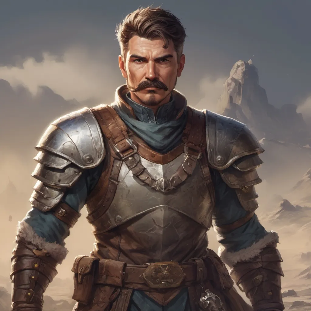 Prompt: Male heavy-set mature hunter-warrior with short-cut hair and mustache, on a battlefield, in combat, pathfinder, d&d setting, in a realistic high quality digital art style, enhanced shadow quality, colorful