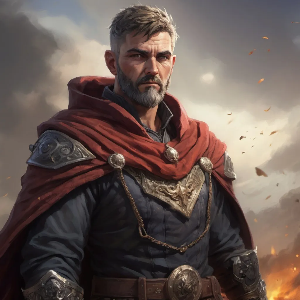 Prompt: Male stocky heavy-set australian royal magus with short-cut hair and beard, casting spell on a windy battlefield, pathfinder, d&d setting, in a realistic high quality digital art style, enhanced shadow quality