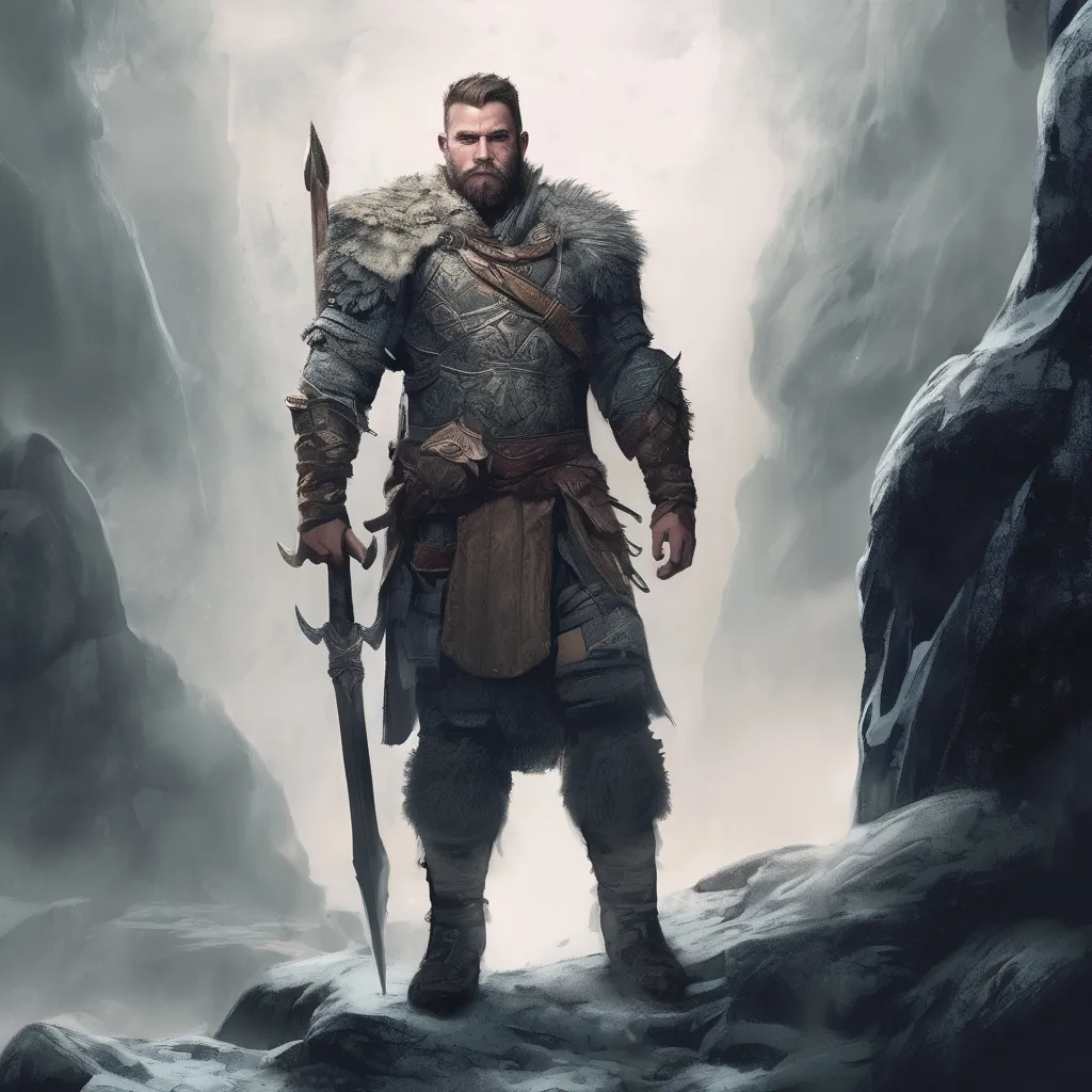 Prompt: (Full body) male handsome large muscular icelandic warrior with short hair and beard, outside of a cave by a forest at night, pathfinder, d&d setting, in a realistic high quality digital art style