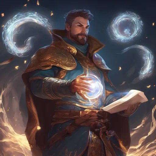 Prompt: (Full body) male stocky young muscular cleric with short-cut hair and a mustache, casting a swirly astral-spell, in nature at night pathfinder, d&d setting, in a realistic digital art style