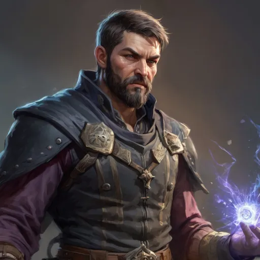 Prompt: (torso) Male stocky large 38-year old battle-mage with short hair and beard, engaged in combat casting an magical arcane-spell, villiage under siege at night, in movement, pathfinder, d&d setting, realistic, enhanced shadow quality, colorful