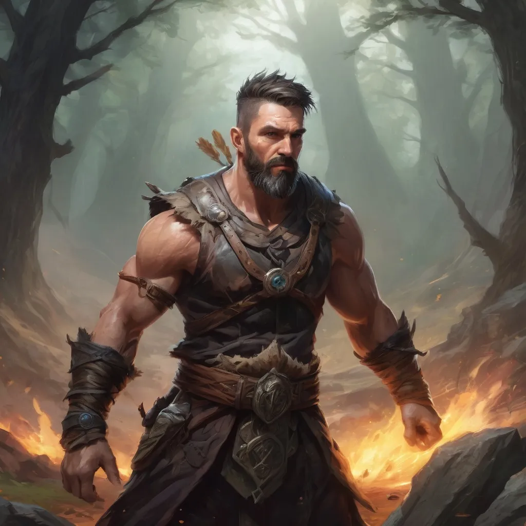 Prompt: Male stocky mature muscular druid with short-cut hair and beard, on a battlefield, in combat, Casting a spell, pathfinder, d&d setting, in a realistic high quality digital art style, enhanced shadow quality, colorful