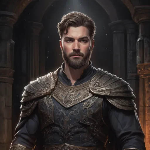 Prompt: (Full body) male stocky masculine manly hunky royal king with short hair and beard, hairy chest, in a dark throne room, pathfinder, d&d setting, in a realistic high quality digital art style