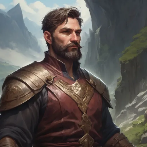 Prompt: (torso) Male heavy-set mature fit Summoner with short-cut hair and beard, casting magic out of hands, in a windy valley, pathfinder, d&d setting, enhanced shadow quality