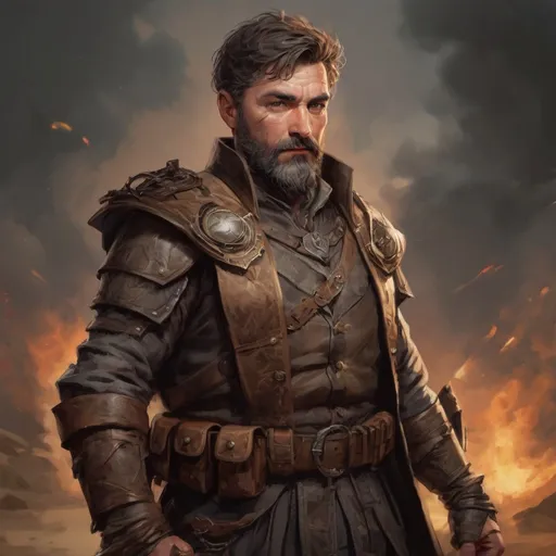Prompt: Male stocky heavy-set mature illutionist with short-cut hair and beard, on a battlefield, in combat, casting a brown-spell, pathfinder, d&d setting, enhanced shadow quality, realistic
