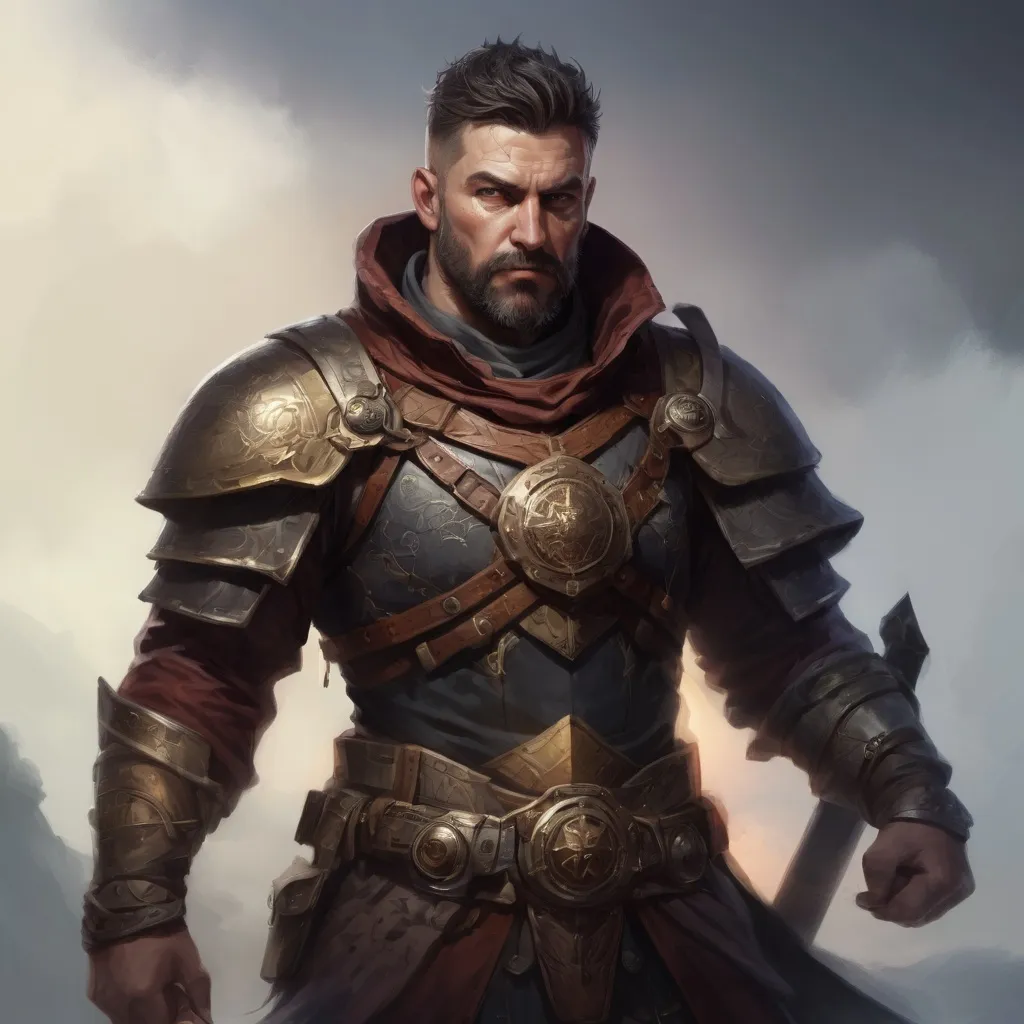 Prompt: Male stocky large mature warrior with short-cut hair and beard, exploring a dark astral dimention, pathfinder, d&d setting, in a realistic high quality digital art style, enhanced shadow quality, colorful