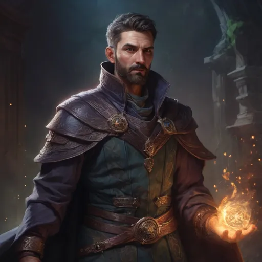 Prompt: Male stocky large mature handsome spellcaster with short-cut hair and beard, exploring a dark astral dimention, pathfinder, d&d setting, in a realistic high quality digital art style, enhanced shadow quality, colorful