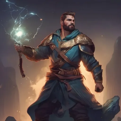 Prompt: (Full body) male stocky muscular crusader with short-cut hair and beard casting an astral-spell, in nature at night pathfinder, d&d setting, in a realistic digital art style