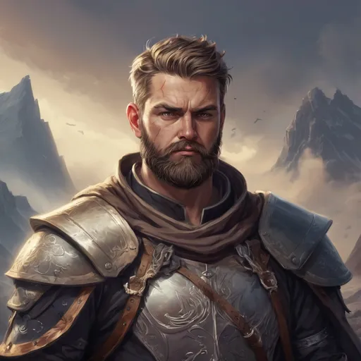 Prompt: Male stocky heavy-set norwegian royal magus with short-cut hair and beard, casting spell on a windy battlefield, pathfinder, d&d setting, in a realistic high quality digital art style, enhanced shadow quality