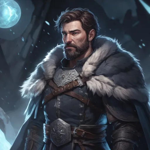 Prompt: Male stocky large mature Arctic fighter with short-cut hair and beard, exploring a dark astral magical dungeon in combat, pathfinder, d&d setting, in a realistic high quality digital art style, enhanced shadow quality, colorful