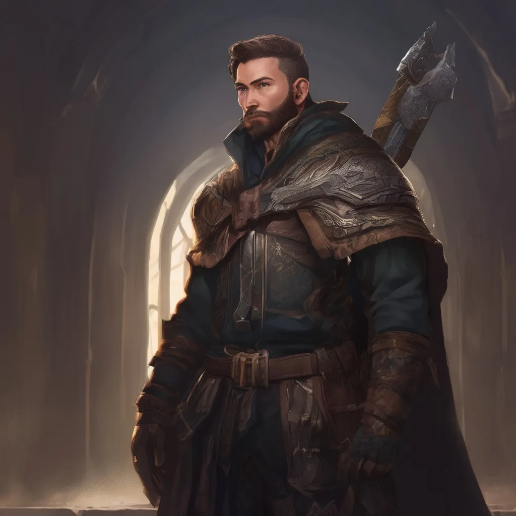 Prompt: (Full body) male stocky magical hunter with short-cut hair and beard, quiver, in a dark magic temple dungeon, cloak, pathfinder, d&d setting, in a realistic digital art style