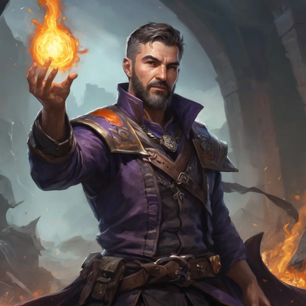 Prompt: Male stocky heavy-set mature fit large arcane-alchemist with short-cut hair and beard, on a battlefield, in combat, holding a spell, pathfinder, d&d setting, realistic high quality, enhanced shadow quality, colorful