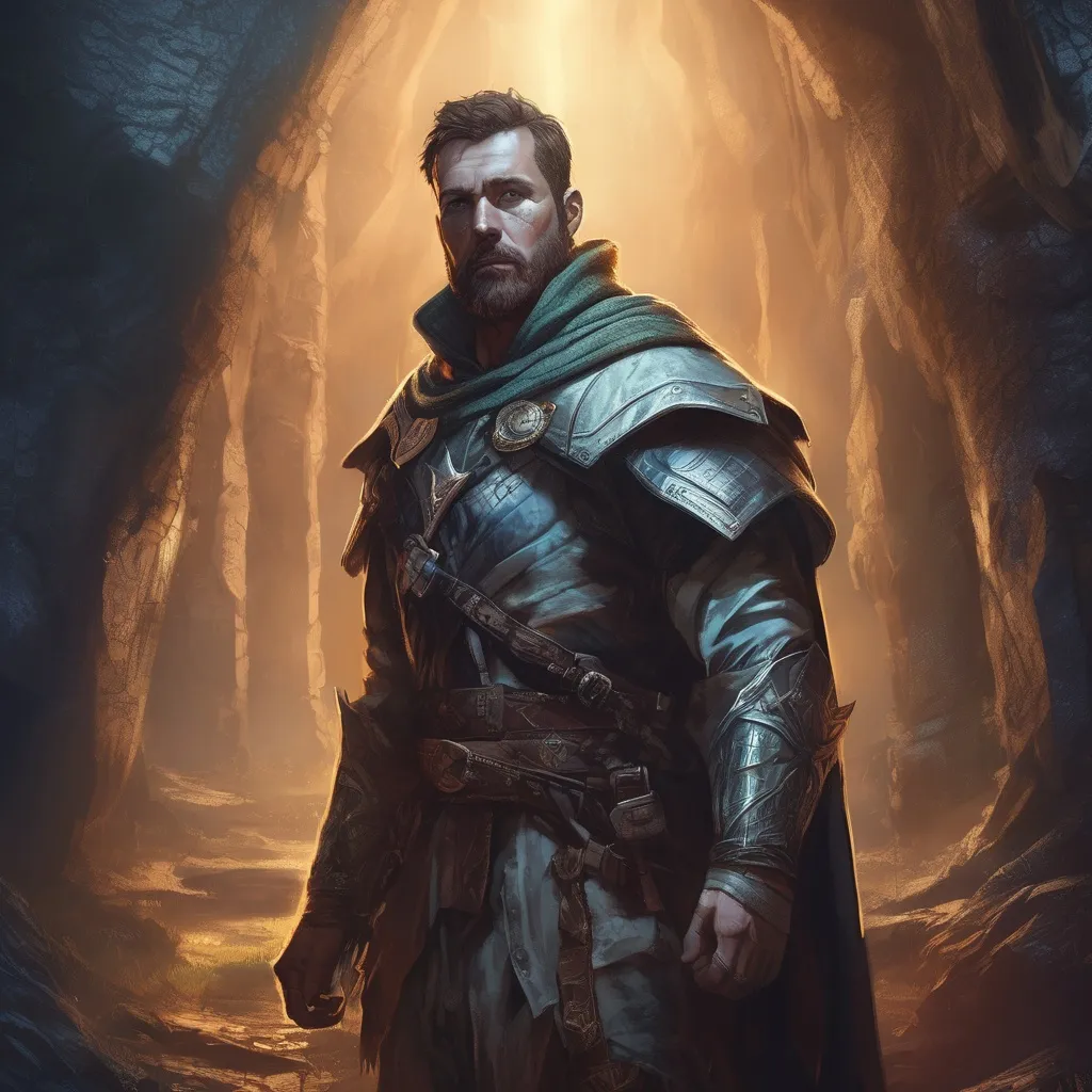 Prompt: (Full body) male handsome large crusader with short hair and beard, outside of a cave by a forest at night, pathfinder, d&d setting, in a realistic high quality digital art style