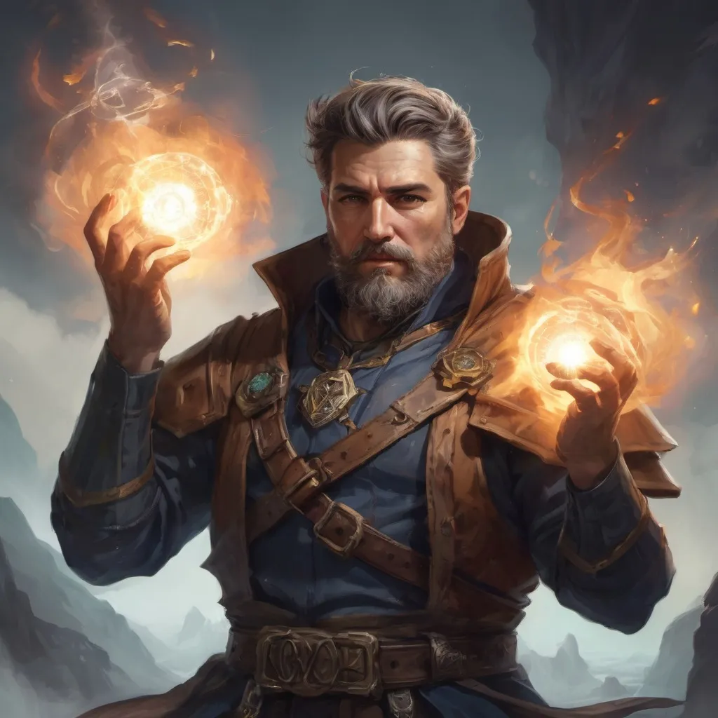 Prompt: Male stocky mature maguswith short-cut hair and beard, in combat holding magic, inside of an astral magical dimention, pathfinder, d&d setting, in a realistic high quality digital art style, enhanced shadow quality