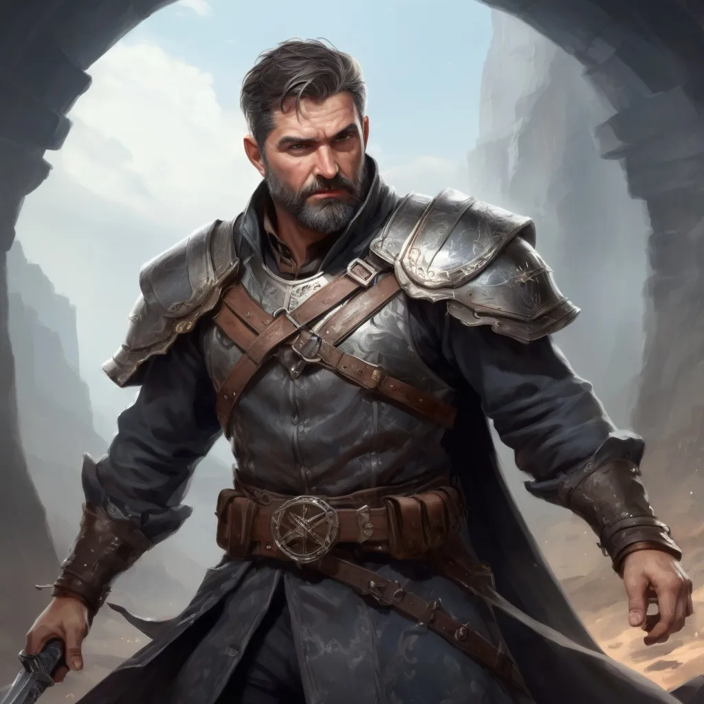 Prompt: Male stocky heavy-set mature illutionist with short-cut hair and beard, on a battlefield, in combat, casting a grey-spell, pathfinder, d&d setting, enhanced shadow quality, realistic