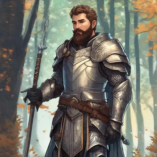 Prompt: (Full body) hairy gay male magus with a short hair and beard, revealing armor, standing outside of a forest, fantasy setting, in a realistic detailed digital art style.