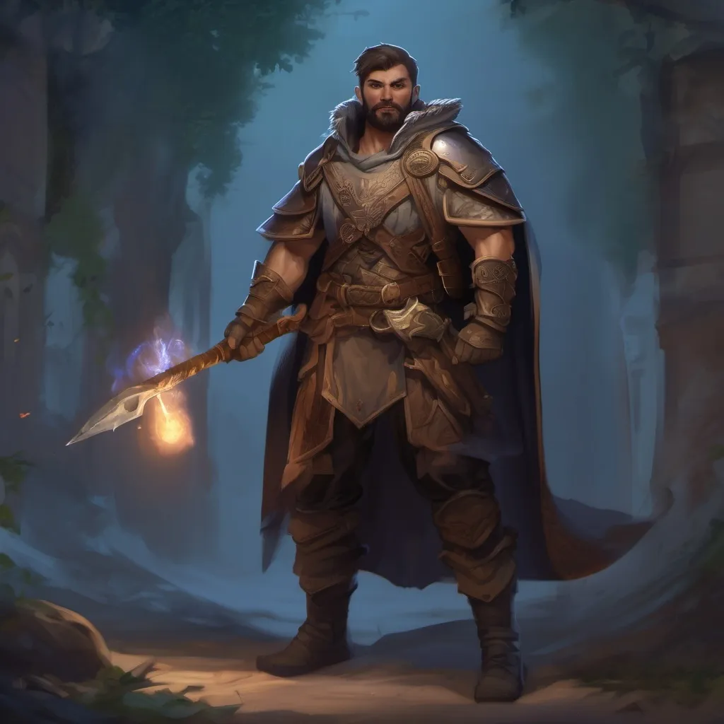 Prompt: (Full body) male stocky ranger with short-cut hair and beard, no shirt on, hairy chest, casting a swirly nature-spell, in nature at night pathfinder, d&d setting, in a realistic digital art style