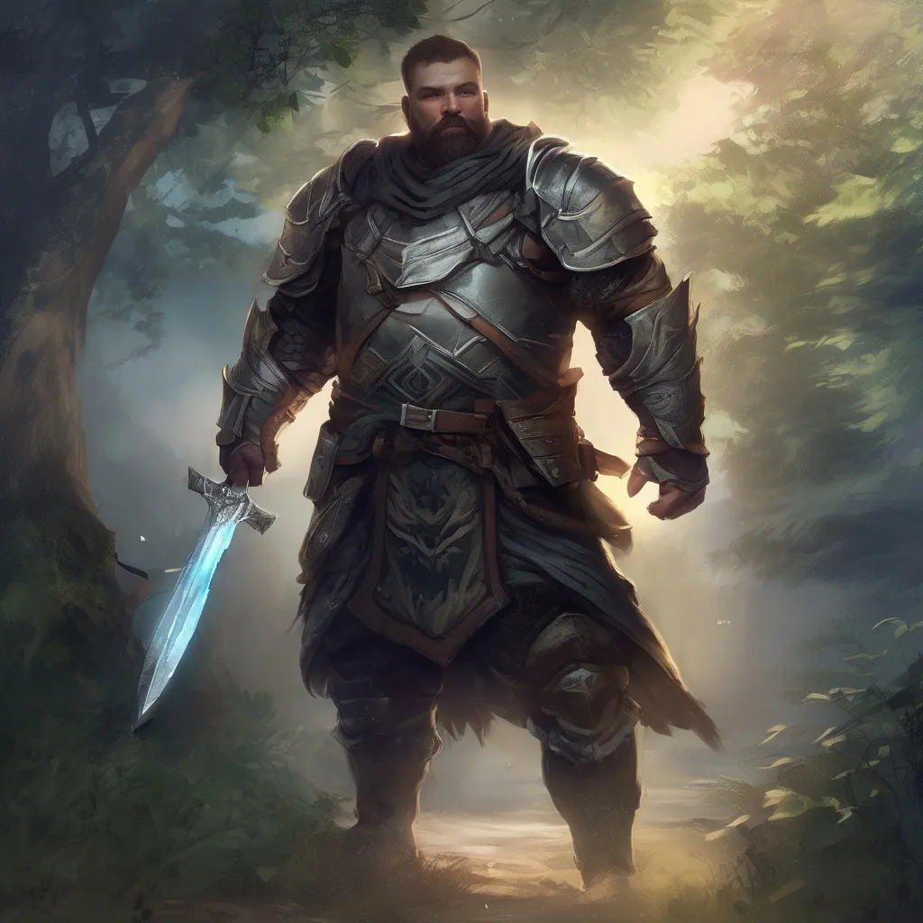 Prompt: (Full body) male stocky large knight with short hair and beard, big belly, in nature at night, pathfinder, d&d setting, in a realistic digital art style