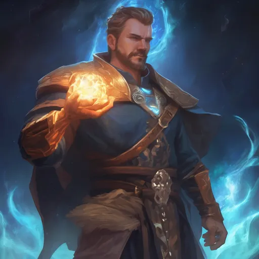 Prompt: (Full body) male stocky young muscular cleric with short-cut hair and a mustache, casting a swirly astral-spell, in nature at night pathfinder, d&d setting, in a realistic digital art style