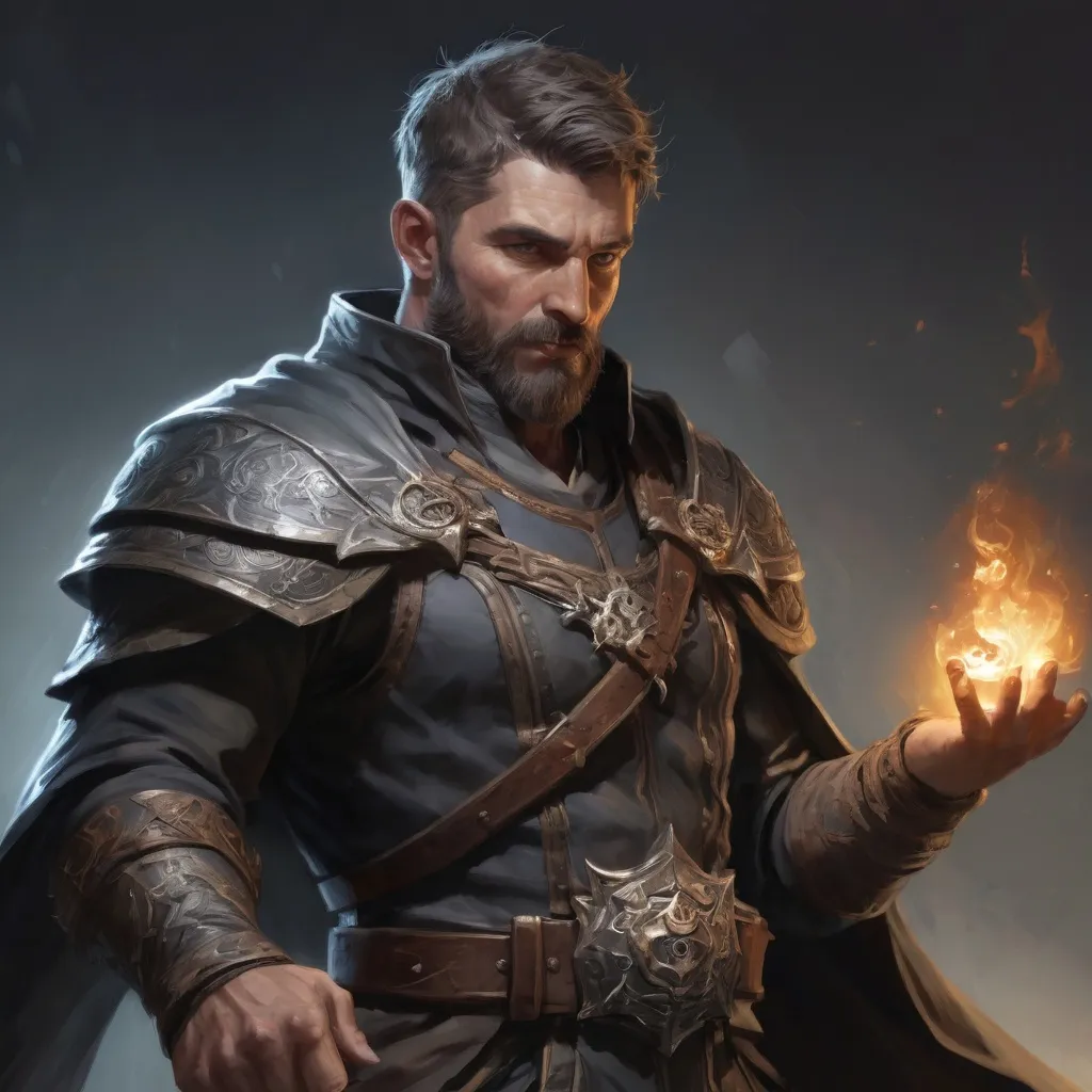 Prompt: (torso) Male stocky large mature fit battle-mage with short-cut hair and beard, engaged in combat casting a light-spell  nature, pathfinder, d&d setting, realistic, enhanced shadow quality