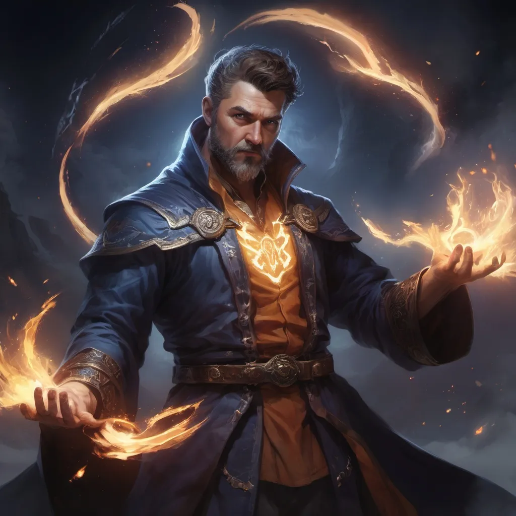 Prompt: Male stocky heavy-set mature sorcerer with short-cut hair and beard, casting a glowing spell out of hands, on a battlefield at night, pathfinder, d&d setting, in a realistic high quality digital art style, enhanced shadow quality