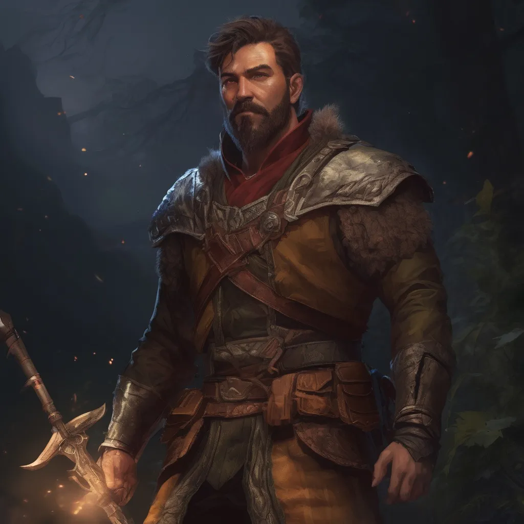 Prompt: (Full body) male stocky martial fighter with hairy chest and short hair and beard, in nature at night, pathfinder, d&d setting, in a realistic digital art style