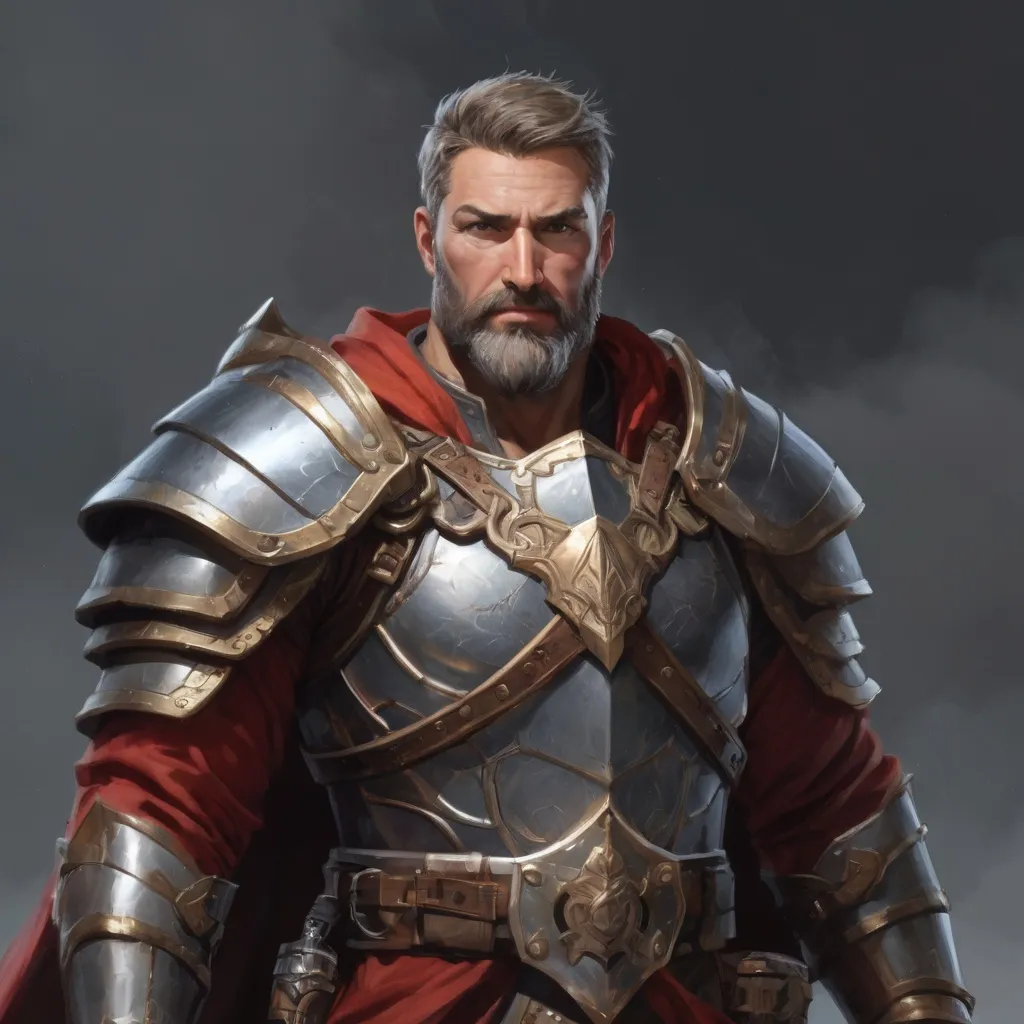 Prompt: Male heavy-set mature holy-paladin with short-cut hair and beard, in a windy valley, pathfinder, d&d setting, enhanced shadow quality