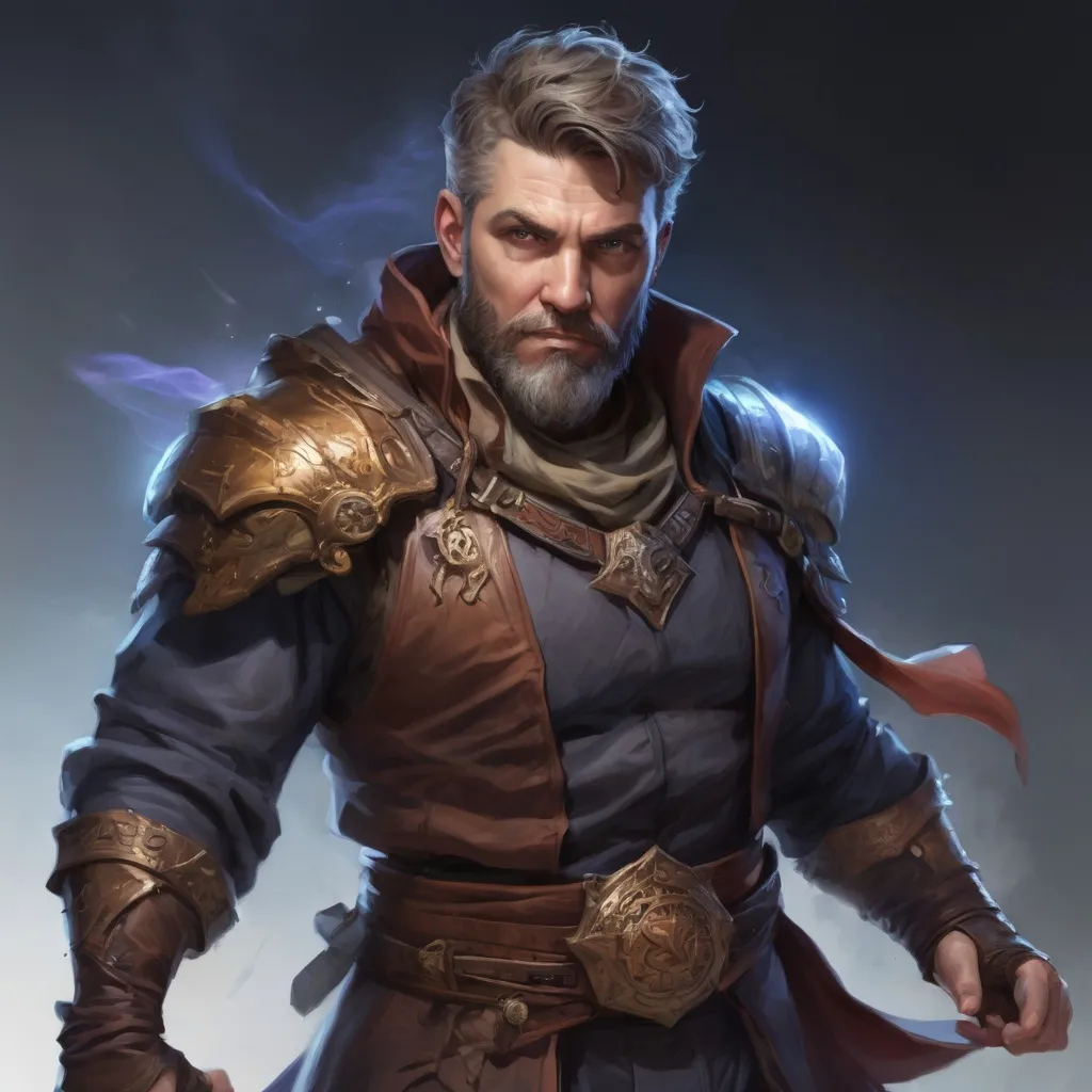 Prompt: (torso) Male stocky large mature fit battle-mage with short-cut hair and beard, engaged in combat casting a spell in movement, pathfinder, d&d setting, realistic, enhanced shadow quality