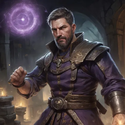 Prompt: (torso) Male stocky large 38-year old battle-mage with short hair and beard, engaged in combat casting an magical arcane-spell, villiage under siege at night, in movement, pathfinder, d&d setting, realistic, enhanced shadow quality, colorful
