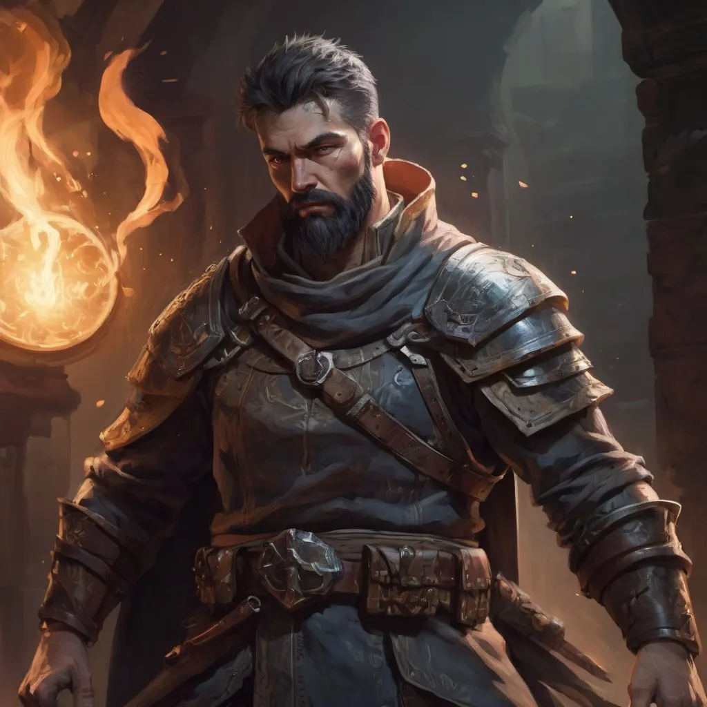 Prompt: Male stocky large mature moldovian fighter with short-cut hair and beard, exploring a dark astral magical dungeon in combat, pathfinder, d&d setting, in a realistic high quality digital art style, enhanced shadow quality, colorful