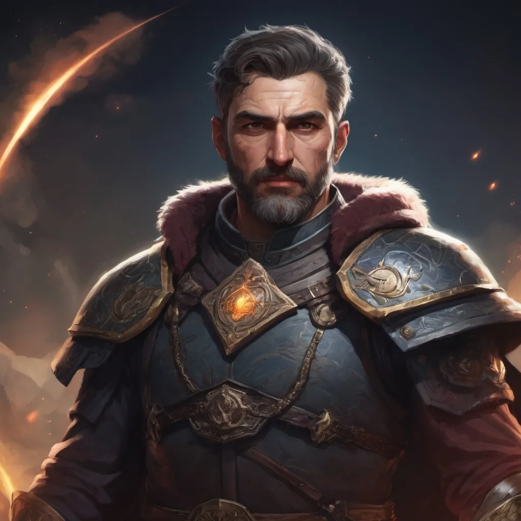 Prompt: Male stocky large mature bulgarian battle-mage with short-cut hair and beard, exploring a dark astral battlefield, pathfinder, d&d setting, in a realistic high quality digital art style, enhanced shadow quality, colorful
