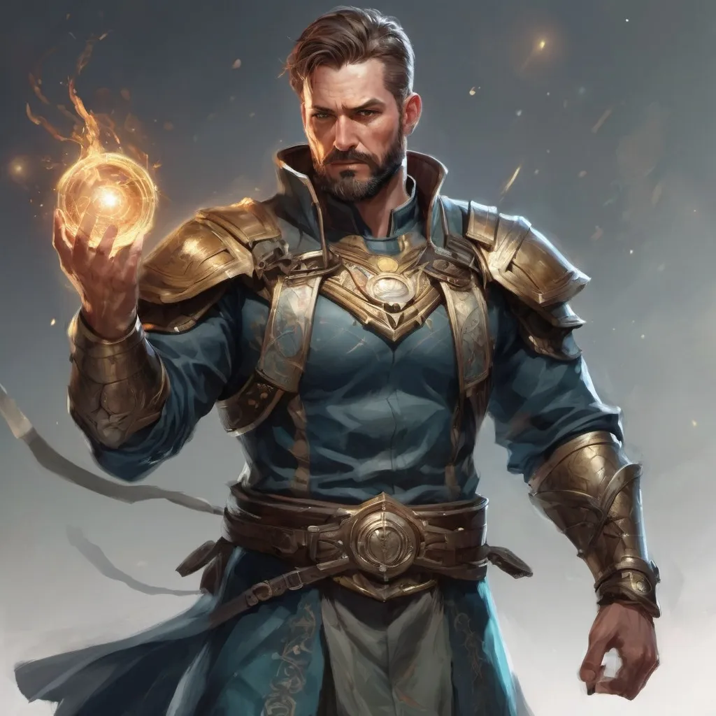 Prompt: (torso) Male stocky large fit 37-year old eidolon-summoner with short-cut hair and beard, casting a magic-ray out of hands in a windy path, pathfinder, d&d setting, in a realistic high quality digital art style, enhanced shadow quality, colorful