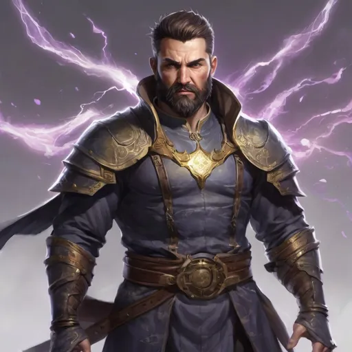Prompt: (torso) Male stocky large fit 37-year old eidolon-summoner with short-cut hair and beard, casting a magic-ray out of hands in a windy path, pathfinder, d&d setting, in a realistic high quality digital art style, enhanced shadow quality, colorful